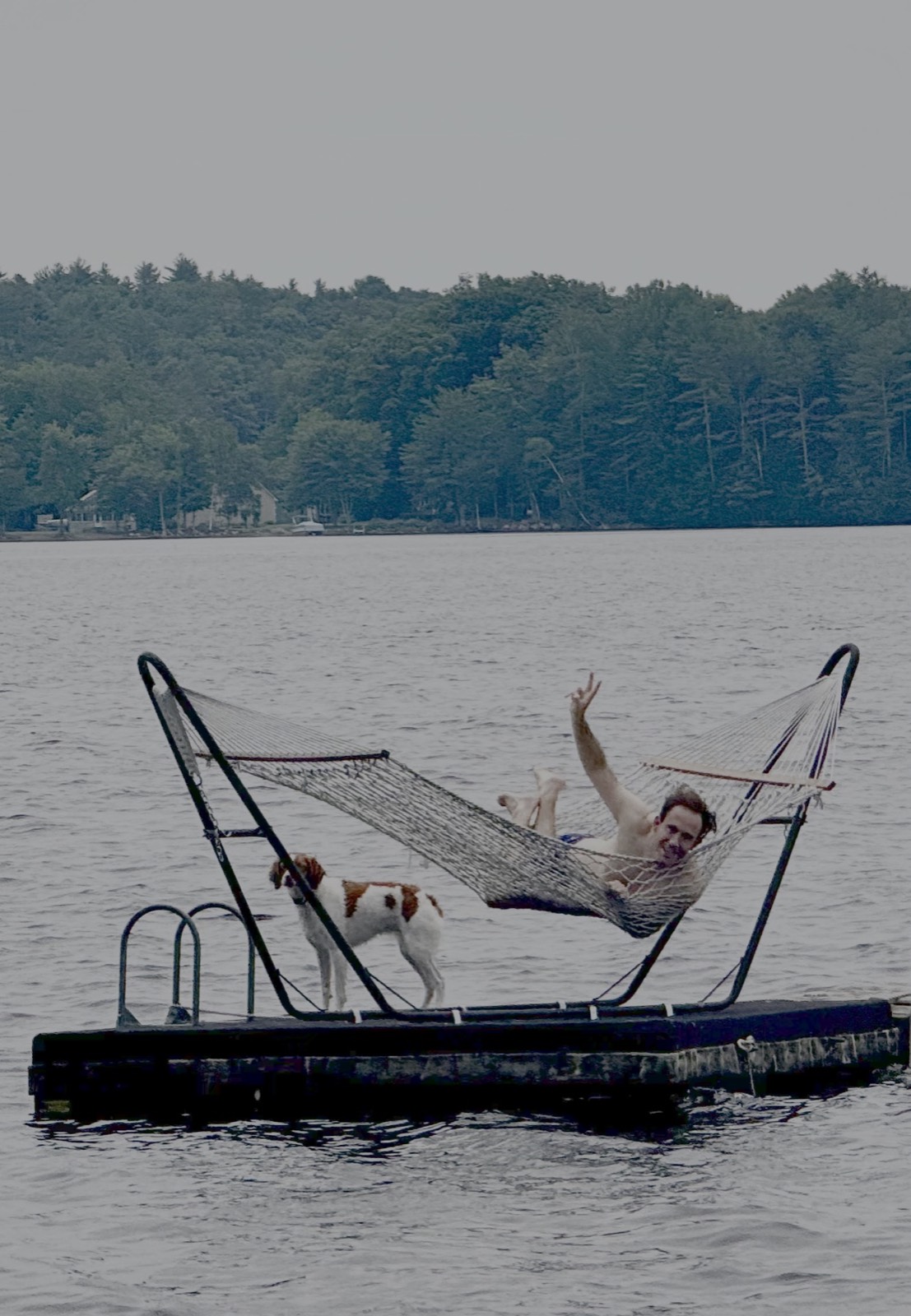 Resting on the dock.